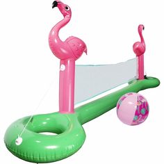 an inflatable flamingo and ball play set