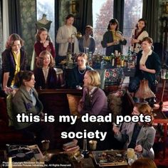 a group of people sitting around each other in a living room with the caption that reads, this is my dead pots society