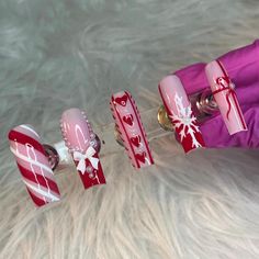 Luxury | High Quality | Handmade Press on Nails | Reusable | Can be worn multiple times with proper care. IN YOUR PREP KIT YOU WILL RECEIVE: - Cuticle pusher - Nail Glue - Buffer  - Sticky Tabs - Nail File Pink And Red Xmas Nails, Christmas Nails Charms, Christmas Nails Pink And Red, Long Square Christmas Nails, Christmas Nails Unique, Christmas Set Nails, Christmas Nails Extra, Red And Pink Christmas Nails, Christmas Nails Acrylic Pink