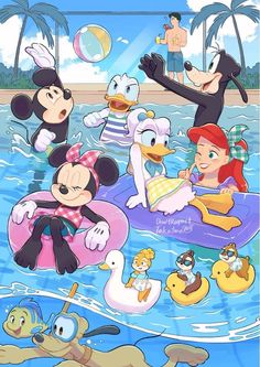 mickey mouse and other disney characters in the water