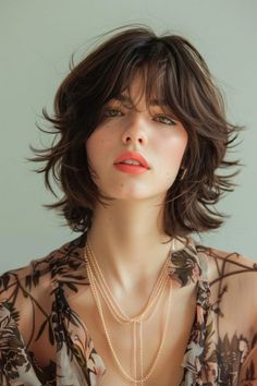 Medium Length Feminine Hairstyles, Whimsical Short Hair, Unique Medium Length Haircut, Medium Womens Haircuts, Androgynous Hair Medium Length, Butterfly Short Haircut, Short Feminine Hair, Short Hair Long Face, Butterfly Haircut For Short Hair