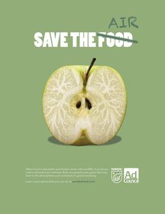 an apple cut in half with the words air save the food