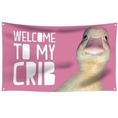 a pink banner with a duck and the words welcome to my crib