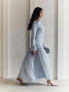 Maxi dress with pleated details :: LICHI - Online fashion store Modest Occasion Dresses, Modest Christian Clothing, Nigerian Dress, Lightweight Skirt, Beautiful Hairstyle, Lily Wedding, Ur Mom, Hijab Styles, Modest Dress