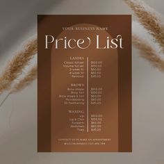 a price list is displayed in front of some dry grass with the words price list on it