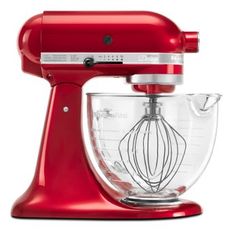 a red kitchen aid 5 qt mixer with the words enter to win on it