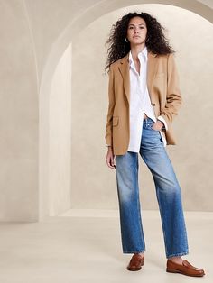 Novarina Italian Cashmere Blazer | Banana Republic Camel Blazer Outfits Women, Linen Blazer Outfit Women, Camel Blazer Outfit, Loafers Outfit Women, Banana Republic Outfits, Blazer Outfits Women, Loafer Outfits, Cashmere Blazer, Blazer Outfits For Women