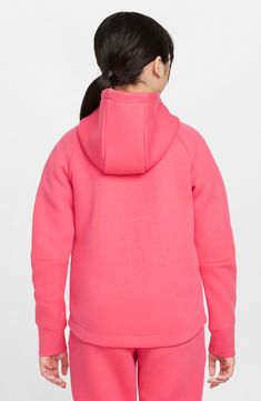 Designed to keep your kiddo warm without weighing them down, this tech fleece hoodie features front zip pockets to keep essentials and snacks secure. 53% cotton, 47% polyester Machine wash, line dry Imported Pink Hooded Fleece Jacket For Sports, Pink Sporty Outerwear With Kangaroo Pocket, Sporty Pink Outerwear With Kangaroo Pocket, Sporty Pink Fleece Jacket With Fleece Lining, Sporty Pink Hooded Fleece Jacket, Nike Tech Fleece Hoodie, Tech Fleece Hoodie, Nike Sportswear Tech Fleece, Nike Tech Fleece