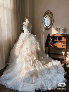 Puffy Wedding Gowns, Luxury Ruffled Princess Dress For Debutante Ball, Douyin Wedding Dress, Rococo Style Ball Gown With Ruffles, Luxury Princesscore Wedding Dresses, Coquette Ruffled Wedding Dress, White Victorian Princess Dress With Ruffles, Puffy Prom Dresses