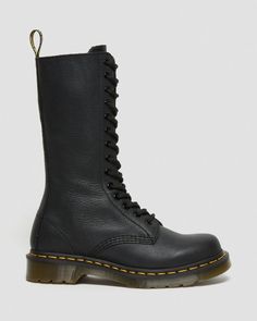 1B99 Virginia Leather Mid Calf Boots | Dr. Martens Alternative Leather Knee-high Combat Boots, Alternative Style Knee-high Leather Combat Boots, Music Festival Shoes, Dr Martens Chelsea, Black Knee Boots, Platform Combat Boots, Dr Martens Womens, Festival Shoes, Leather Knee High Boots