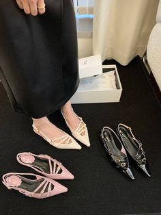 LBSFY - Pointed Toe Women Sandals Narrow Band Low Flat Heeled Pink Black White Back Belt Buckle Summer Sandals Mules Shoes Woman Size 39 Size 5.5=35=22.5cmSize 6=36=23cmSize 6.5=37=23.5cmSize 7=38=24cmSize 7.5=39=24.5cm Summer Flat Slingback Pumps With Buckle Closure, Flat Sandals For Office In Summer, Flat Slingback Pumps With Buckle For Party, Flat Slingback Pumps With Buckle Closure For Party, Spring Heels With Metal Pin Buckle And Pointed Toe, Office Sandals With Buckle Closure For Summer, Pink Heels, Women Sandals, Summer Sandals