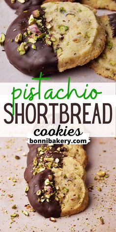 pistachio shortbread cookies with chocolate and pistachio sprinkles