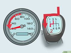 a speedometer with red arrows pointing to the left and an arrow pointing towards it