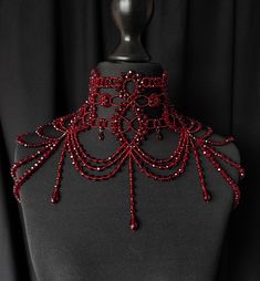 Cheap Red Choker Jewelry, Blood Outfit, Vampire Accessories, Shoulder Chain Jewelry, Beaded Clothing, Vampire Jewelry, Jewelry Victorian, Shoulder Necklace, Crystal Lace