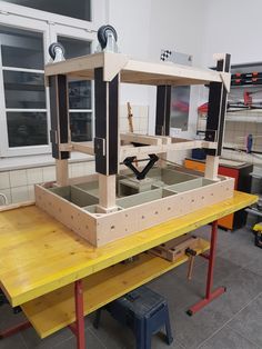 a workbench is being built in a workshop