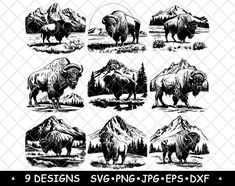 9 bisons svng and png eps - dxf files