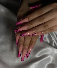 Pink Leopard Nails Acrylic, Hot Pink Leopard Nails, Y2k Nails Leopard, Leopard Print Nails Y2k, Zebra Nails