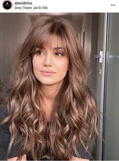 fall hair colors, winter hair color, dark fall hair colors, brunette balayage hair Bardot Bangs, Brunette Balayage Hair, Long Bangs, Balayage Brunette, Long Hair With Bangs, Long Wavy Hair, Haircuts For Long Hair, Hair Inspiration Color, Long Layers