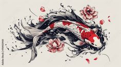 a koi fish with flowers on it's back