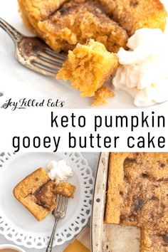 a piece of keto pumpkin gooey butter cake on a plate