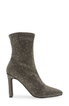 Glitz and glamour are all yours in this mesmerizing bootie featuring a rhinestone-adorned upper shaped by a chic pointed toe. Side zip closure Synthetic upper, lining and sole Imported Elegant Sparkling Boots For Fall, Chic Fall Boots With Bling, Glamorous Party Boots With Rhinestones, Glamorous Fitted Heeled Boots With Rhinestones, Fitted Sparkling Boots For Evening, Elegant Sparkling Boots For Night Out, Chic Formal Bling Boots, Glamorous Rhinestone Party Boots, Glamorous Embellished Evening Boots