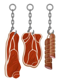 two pieces of meat hanging from chains