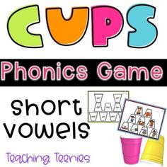 the words cups and phonics game are shown