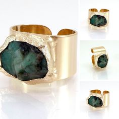 Open Crystal Ring With Stone Setting For Jewelry Making, Gold Emerald Ring With Stones, Raw Emerald Ring, May Birthstone Rings, Raw Stone Jewelry, Raw Crystal Ring, Raw Emerald, Raw Stone Ring, Ring Birthstone