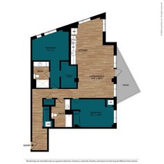 an apartment floor plan with two bedroom and one bathroom