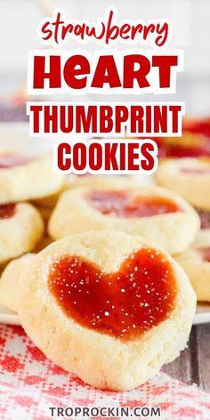 Buttery sweet Heart Thumbprint Cookies are so cute for your Valentines cookies. Valentines Day Desserts. Valentines Cookies Decorated Ideas. Valentines Baking. Heart Cookies Decorated Valentine Strawberry Cookies, Fingerprint Cookies, Heart Thumbprint Cookies, Valentines Cookies Decorated Ideas, Heart Thumbprint, Heart Cookies Decorated, Fluffy Cookies, Valentines Goodies, Cookies Valentines Day