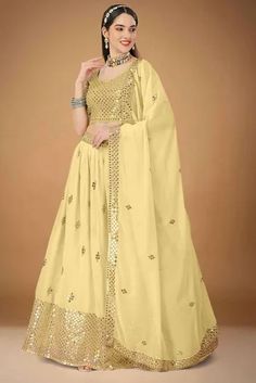 Faux Georgette Embroidery Lehenga Choli In Cream Colour LD05643943 Cream Lehenga, Umbrella Lehenga, A Line Lehenga, Bridal Lehenga Online, Lehenga Dupatta, Georgette Dupatta, Half Sleeve Blouse