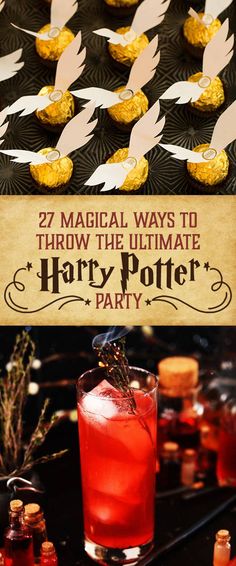 harry potter party with drinks and decorations