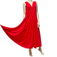 Vintage Red Full Sweep Nightgown Long Nylon Lingerie Negligee Gilead Loungewear | eBay Red Sleeveless Satin Nightgown, Red V-neck Sleepwear For Beach, Vintage V-neck Nightgown For Loungewear, Red V-neck Nightgown For Summer, Red V-neck Nightgown, Red V-neck Summer Nightgown, Vintage Pink V-neck Nightgown, Sleepwear Robe, Red Formal Dress