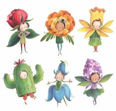 children's drawings of different flowers and plants