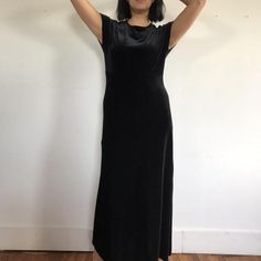 vtg Black Velvet Dress - Velvet Maxi Dress - Black Maxi Dress - Vintage Black Velvet Maxi Dress - K. Black Vintage Maxi Dress For Evening, Black Velvet Maxi Dress For Formal Occasions, Black Velvet Maxi Dress For Night Out, Black Velvet Evening Maxi Dress, Vintage Black Velvet Dress For Evening, Luxury Vintage Black Maxi Dress, 90s Velvet Maxi Dress, Goth Black Velvet Dress, Black V-neck Velvet Dress