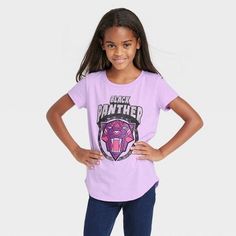 Your kid will be ready to rule the world as they step out in this Marvel Black Panther Short-Sleeve Graphic T-Shirt. The soft fabric blend brings cool comfort to their day, while the below-waist length gives them the option of wearing it either tucked in or untucked. Showcasing the Black Panther logo on the front, this round-neck tee is sure to excite your fan. Fun to pair with the bottoms of their choice, they can also layer it under their zip-up hoodies, jackets or superhero suits or costumes Relaxed Fit Graphic Print T-shirt For Playwear, Casual Character Print T-shirt For Play, Black Short Sleeve T-shirt For Playwear, Trendy Graphic Print T-shirt For Playwear, Black T-shirt With Graphic Print For Casual Wear, Trendy Short Sleeve T-shirt For Playwear, Black Short Sleeve T-shirt, Black Panther Logo, Superhero Suits