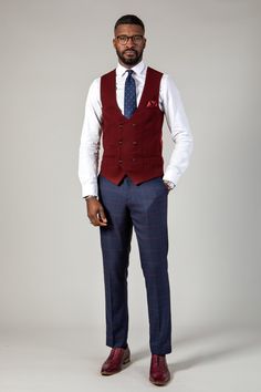 Reach for this men's wine coloured waistcoat when you want to inject some personality into your look. The colour ensures a perfect styling piece for mix-and-match ensemble. The bespoke MD print lining adds elegance and the textured design keeps it on trend. With adjuster buckles to either side you'll be able to nip in where necessary. Also available in a double-breasted option. Model wears size 38R. Features Slim fit Single-breasted 5 button fastening Complimentary pocket square Buckle adjuster English Gentleman, Textured Design, 3 Piece Suits, The English, Mix N Match, This Man, Pocket Square, Single Breasted, Double Breasted