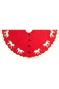 a red and white collar with horses on it