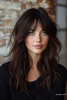 Shaggy Lob with Bangs for Round Faces - Puqqu Long Layered Hair With Curtain Bangs Round Face Haircuts, Choppy Medium Length Hair, French Bangs Round Face, Wavy Lob With Bangs, Shaggy Hair Ondulado, Textured Lob With Bangs, Medium Hair Bangs, Long Layered Hair With Side Bangs, Shaggy Lob