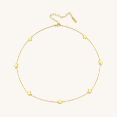 Super cute and dainty star necklace. It's cute layered or alone. A total of 7 beautifully crafted stars adorn this necklace. Made of 925 Sterling Silver Thick plating of 14k Gold or Rhodium 15" + 3" Extension Chain Nickel-free & Hypoallergenic Dimensions: Star charm: 7mm (total of 7) Star Print Jewelry As A Gift, Gold Collar Necklace, Star Charms, Star Necklace, Collar Necklace, Gold Necklace, 925 Sterling Silver, Plating, Collar