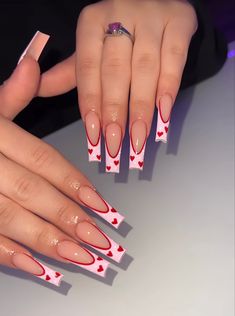 Nail Inspo Tapered Square, San Valentine Nails, Valentine Nails Heart, Nails Heart, San Valentine, Fake Nails Long, Magic Nails, Sassy Nails