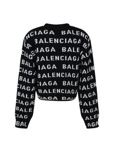 98% Wool, 2% Polyamide Balenciaga Sweater, Balenciaga Black, Logo Pattern, Wool Cardigan, Bold Fashion, Wool Sweater, Black Wool, Cropped Sweater, Wool Sweaters