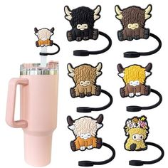 an image of a set of hair clips with animals on them and thermos