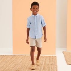 Boboli - Boys Blue Linen & Cotton Shorts Set | Childrensalon Beige Shorts, Stylish Boys, Blue Tshirt, Golden Hour