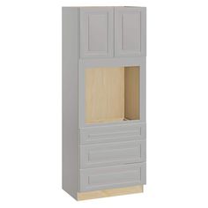 a white cabinet with two doors and drawers