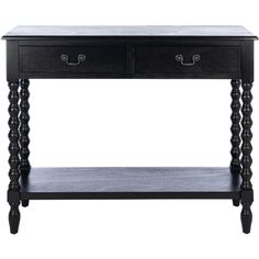 a black table with two drawers on one side and an open drawer on the other