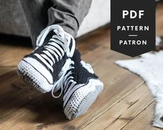 a person's feet in sneakers on the floor with text overlay that reads, pattern patron