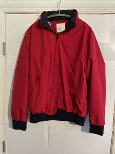 Nautica Windbreaker Jacket Mens Medium Adult Red Lightweight Zip Up Vintage 90s. Casual Weatherproof Track Jacket For Sports, Casual Weatherproof Track Jacket, Casual Red Track Jacket For Outdoor, Casual Red Sport Coat, Casual Red Sport Coat For Streetwear, Casual Red Long Sleeve Sport Coat, Vintage Red Track Jacket For Outdoor, Red Retro Track Jacket For Outdoor, Retro Red Track Jacket For Outdoor