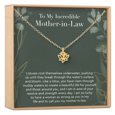 GET 50% OFF NOW! No code needed. Mother-in-law isn't the most popular title but the truth is, they can be as wonderfully loving and supportive as our mothers. Return the love and support with this symbolic lotus necklace. JEWELRY DETAILS MATERIAL: Gold Plated / Silver Plated / Rose Gold Plated PENDANT SIZE: 10 x 10 mm CHAIN LENGTH: 18” chain + 2” chain extender CLASP STYLE: Lobster Claw Clasp CRAFTED WITH LOVE I N C L U D E S Gold foil stamped jewelry box Blank card to write a personal note (unl Mother In Law Quotes, Best Gifts For Gardeners, Keepsake Necklace, Gifts For Gardeners, Dear Ava, Mother Daughter Jewelry, Gift For Gardener, Lotus Necklace, Garden Tool Set