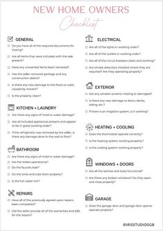 the new home owners checklist